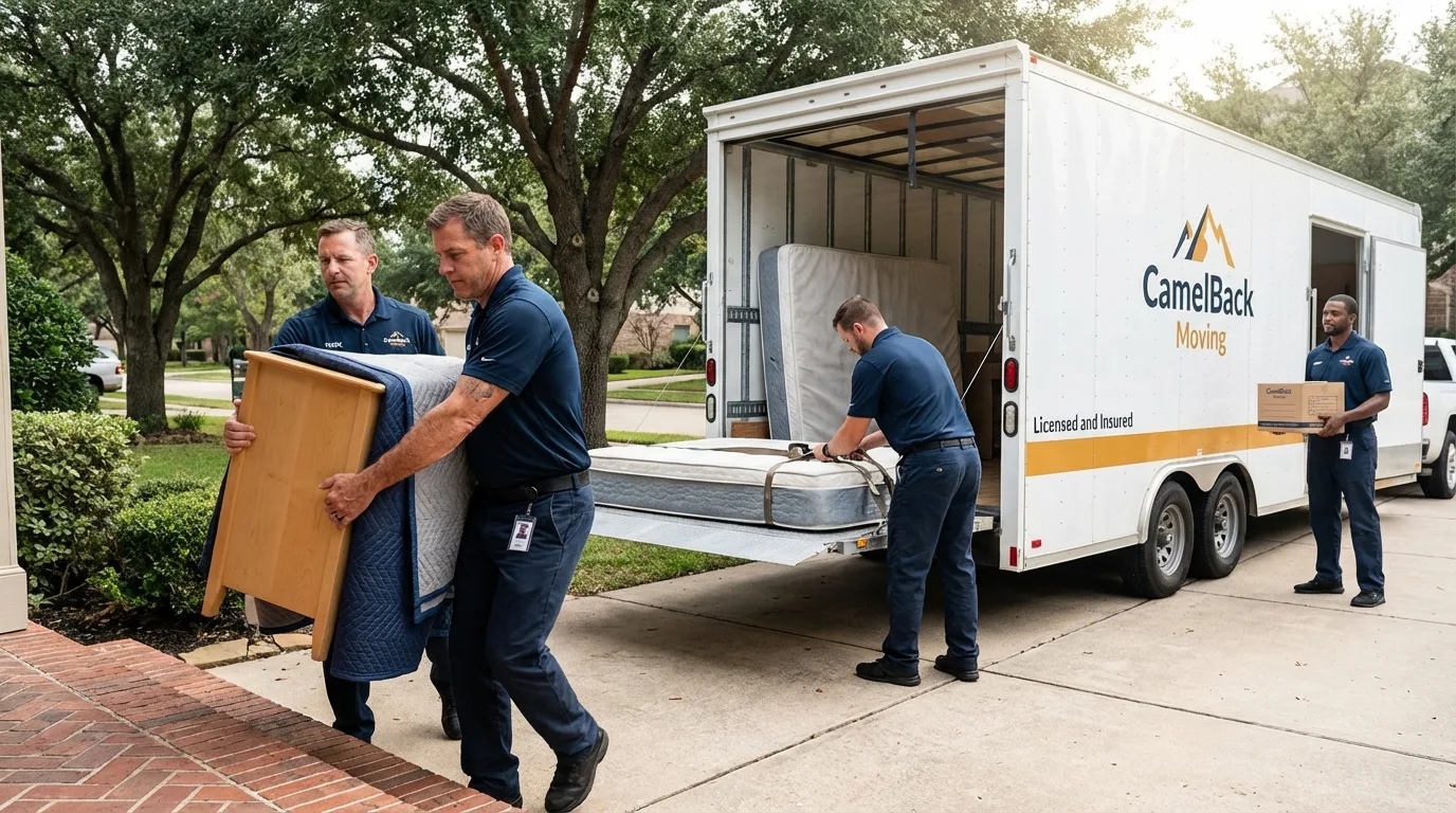 Crew loading residential truck for cross-state move from Flint, MI