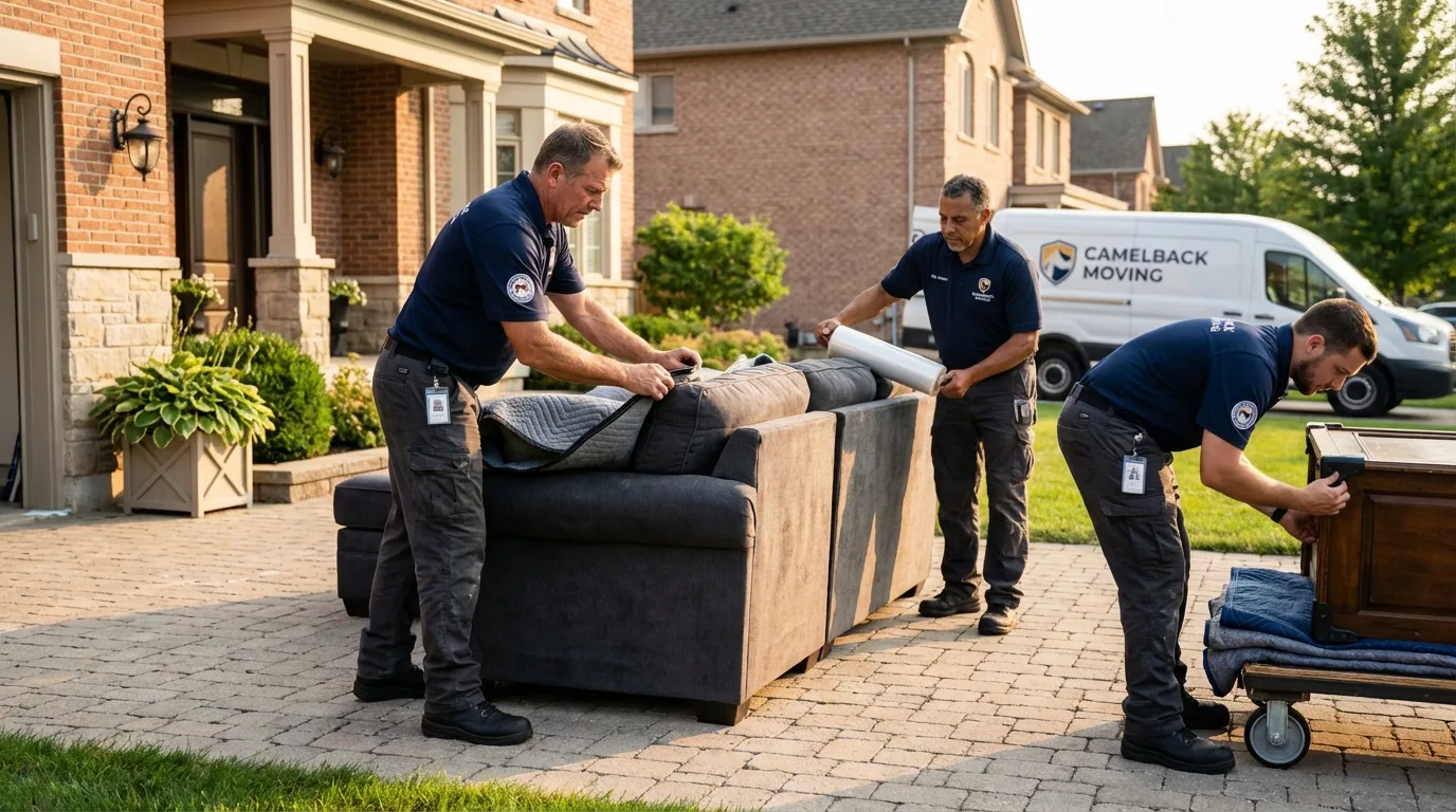 Large estate moving crew wrapping furniture in Flint, MI
