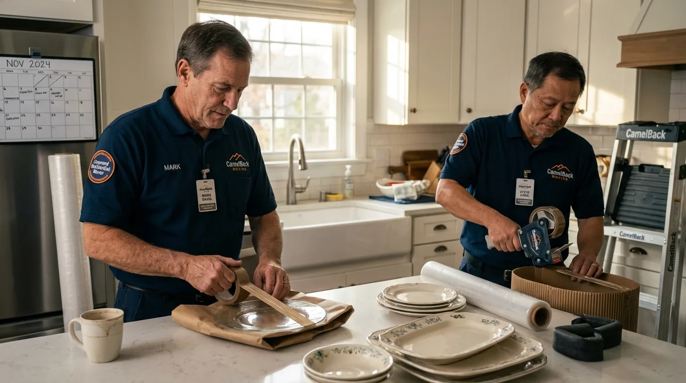 Professional crew packing kitchen dishware in Flint, MI